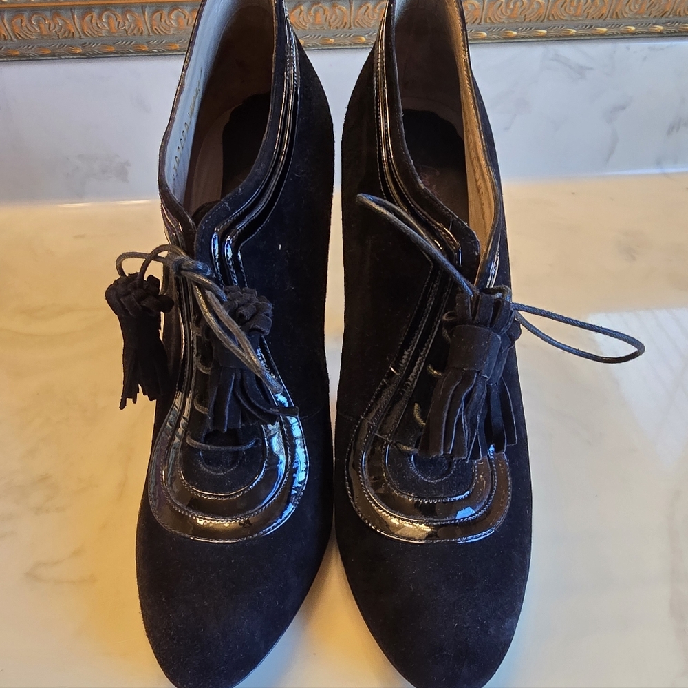Valentino Garavani Women's Suede Tassel Black Booties Size 40